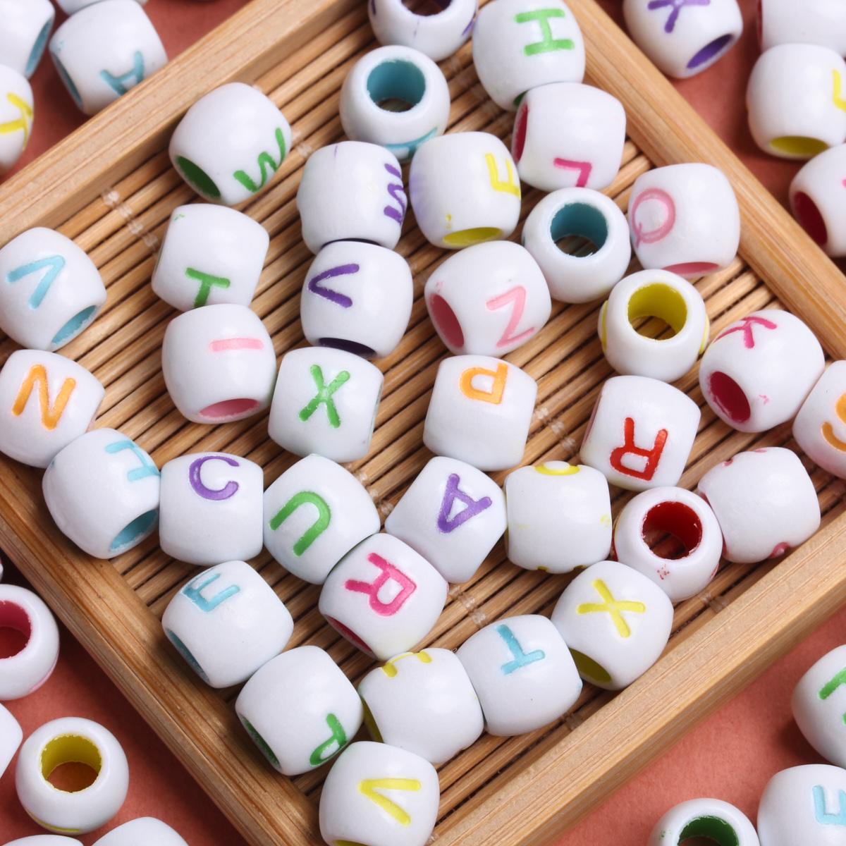 

Jewelry Making Handmade 20pcs 8*9mm Accessories Alphabet Beads Charms Material Acrylic For Bracelet Necklace Letter Cylinder DIY Big Hole