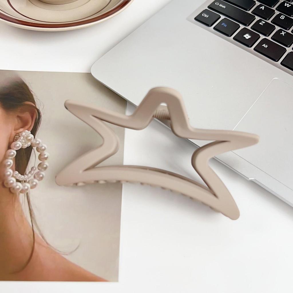 Milk Tea Color Large Hair Claw - Korean Style Fashionable Hollow Out Shark Clip for Women's Updos