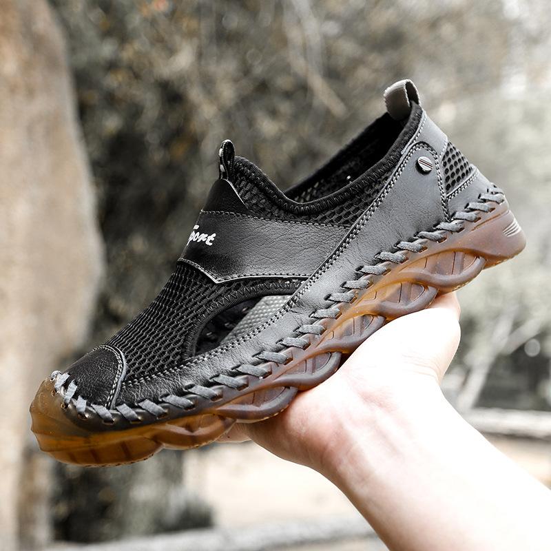 Large Size Leather Soft Surface Ultra-light Handmade Beef Tendon Sole Beach Wear Versatile Men's Sandals