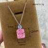 Square Shaped Pink Crystal Cubic Zirconia Necklace for Trend Party Two Tone Plated Pendant Necklaces for Women
