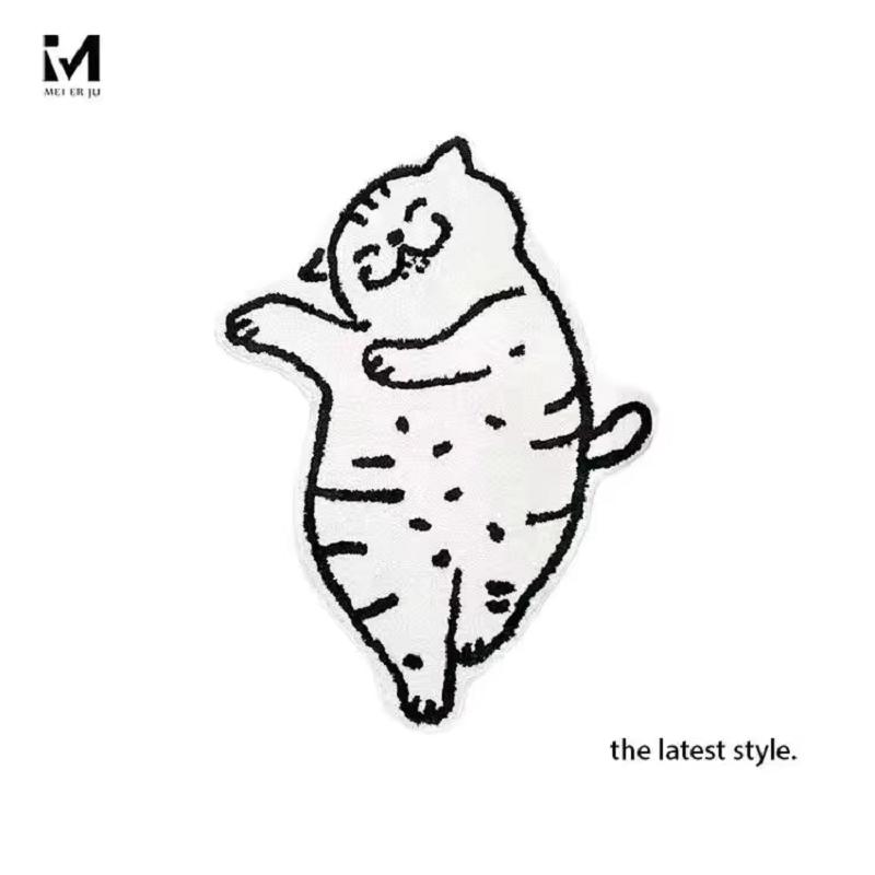 Sleepy House Cat  Cute Cream Style Cat Bedroom Side Rug Children's High-Quality Fleece Soft Carpet Home Decoration