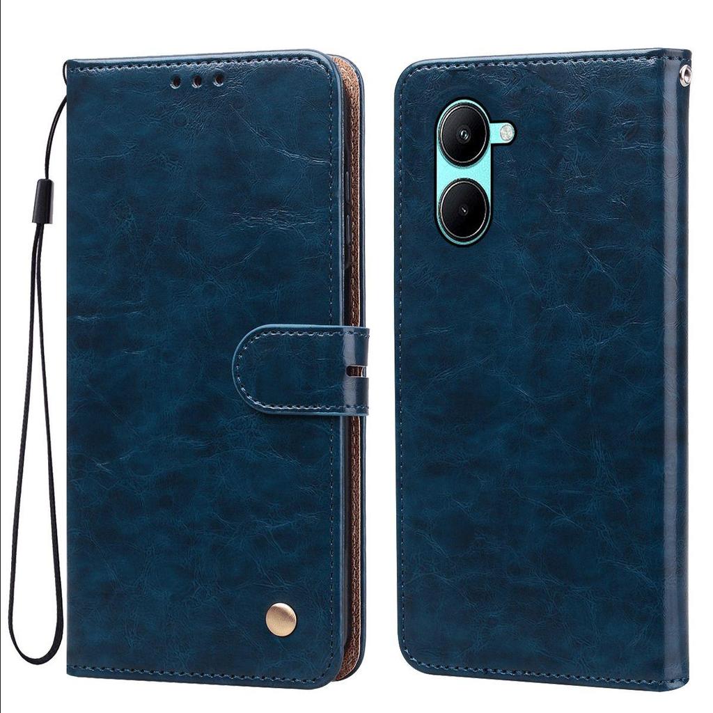 Vintage Crazy Horse Texture PU Leather Flip Wallet Phone Case for realme C33 Card Holder Kickstand Shockproof Protective Cover