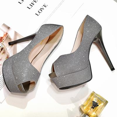 Νέα αδιάβροχη πλατφόρμα Fish Mouth Sequins Stiletto Super ψηλοτάκουνα Παπούτσια γάμου Γυναικεία Μονά Παπούτσια