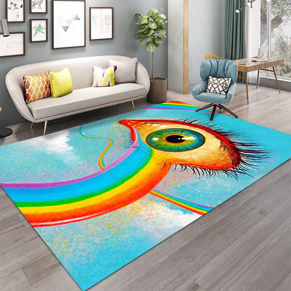Vibrant 3D Area Rug Psychedelic Eye Mystical Third Eye Carpet for Living Room Bedroom Hallway Eye-Catching Rainbow Colors Decor