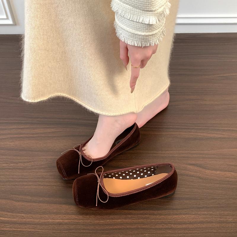 2026 New Spring Square Toe Women Ballet Flats Ladies Casual Shallow Slip On Shoes Eelgant Butterfly-knot Soft Sole Dress Shoes