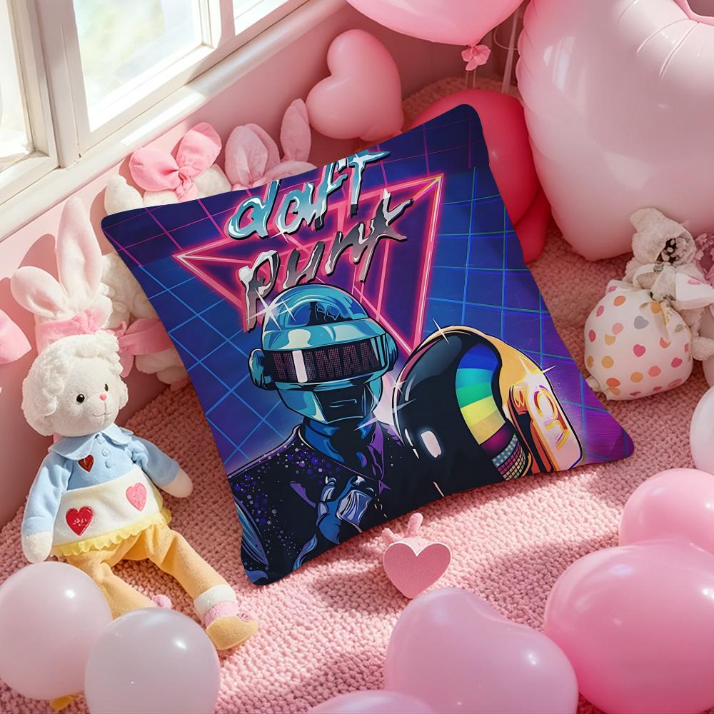 Band D-Daft P-Punk Cushion Cover Pattern Printed Pillowcase for Living Room Sofa Cushion Cover & Bedroom Decor 12x12Inch