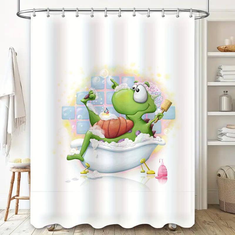 Bathtub Decor: Adorable Frog Shower Curtain For Kids Bathroom White Waterproof Fabric With Fun Character Design Easy Installatio