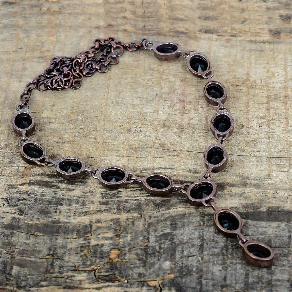 Collier en onyx noir facetté cuivre électroformé chaîne réglable collier pierre gemme bijoux en cuivre fait main collier pierre de naissance cadeau de mariage