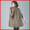 Plus Size Women's Autumn Thin Coat Medium Length Pure Color Outerwear High Waist Style Princess Sleeve Button Placket