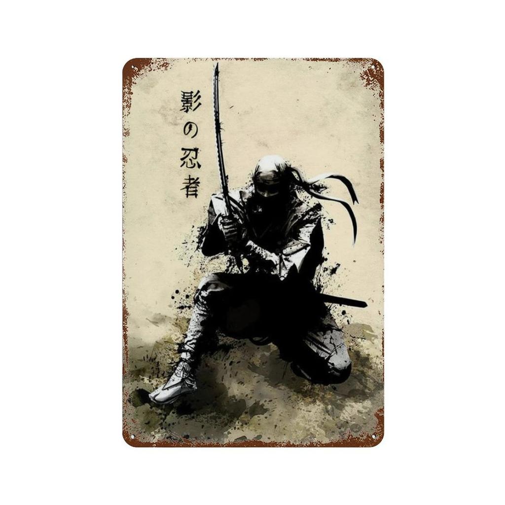 Japonský samuraj kovové plechové cedule Nástěnné umění Postavy Plakáty Dekor Home Room Decorating Picture for Bar Living Room