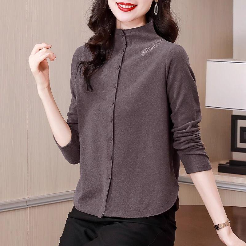 Brushed Semi-turtle Collar German Velvet Shirt for Women Autumn and Winter New Style Short Jacket Retro Embroidered Top