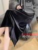 Black Gold Velvet High Waist Slimming Skirt for Women - 2026 Spring/Autumn, Plus Size, Mid-Length