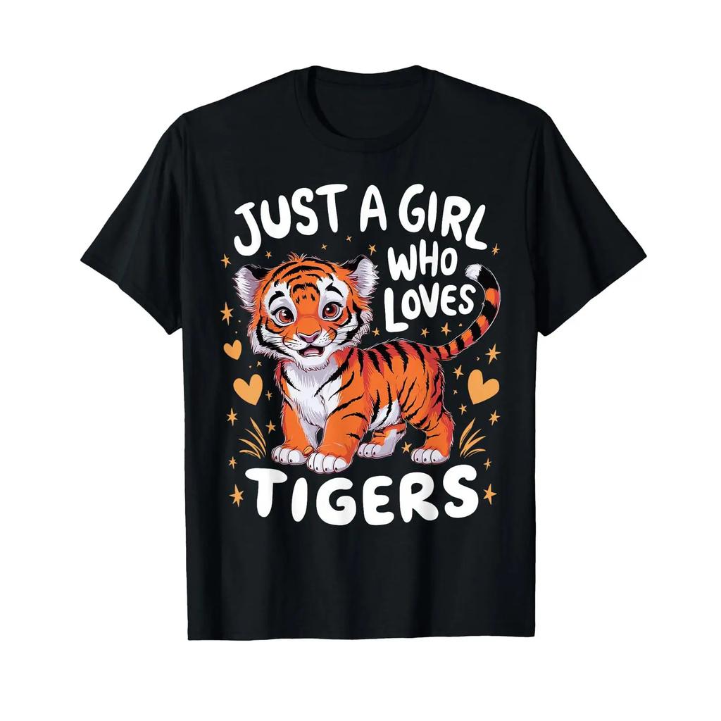 Just A Girl Who Loves Tigers Cute Tiger T Shirt Vintage Casual Versatile Soft Top For Everyday Wear Graphic Homme