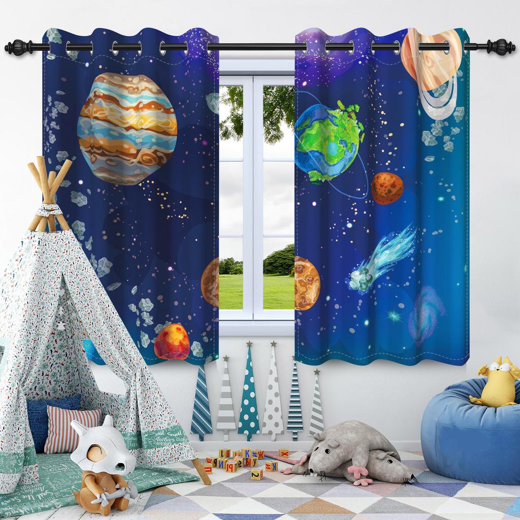 Cosmic Galaxy Planets Blackout Curtains Night Sky Stars Children Bedroom Window Decor Room Darkening Thermal Insulated Drapes