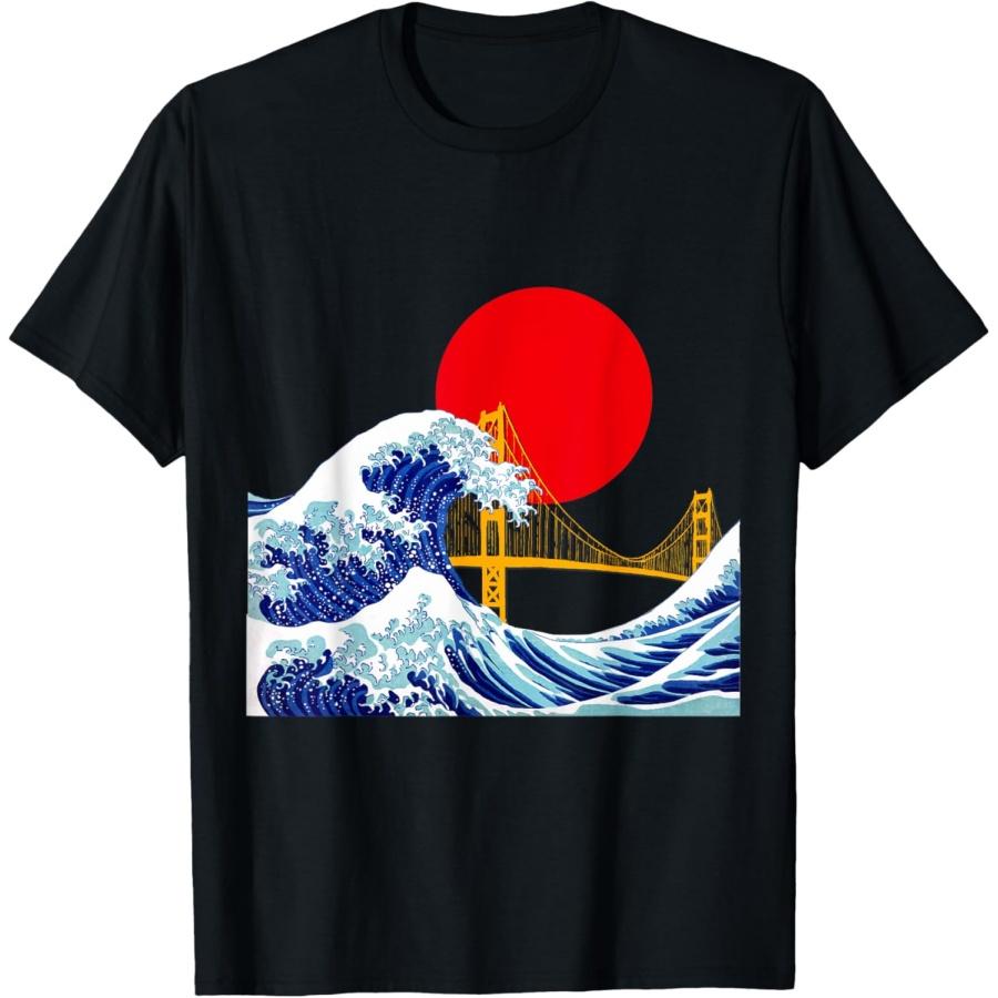 Golden Gate Bridge and the Great Wave San Francisco Japanese T-Shirt S