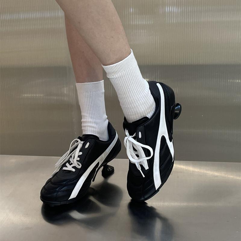 Ins styl Módní Vícebarevný Patchwork Měkká Kůže Dámské Vysoké podpatky Tenisky Podzim Zima Ležérní Šněrovací Novinka Sportovní Obuv