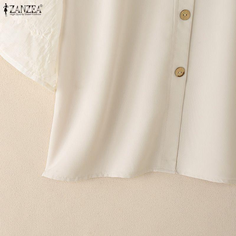 ZANZEA Women Casual V-Neck Splice Half Sleeve Loose Blouse