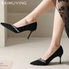 Suede Shallow Women Shoes Crystal Pointed Toe High Heels Elegant Pumps 2025 Trend Fashion Dress Party Winter Mujer Zapatillas