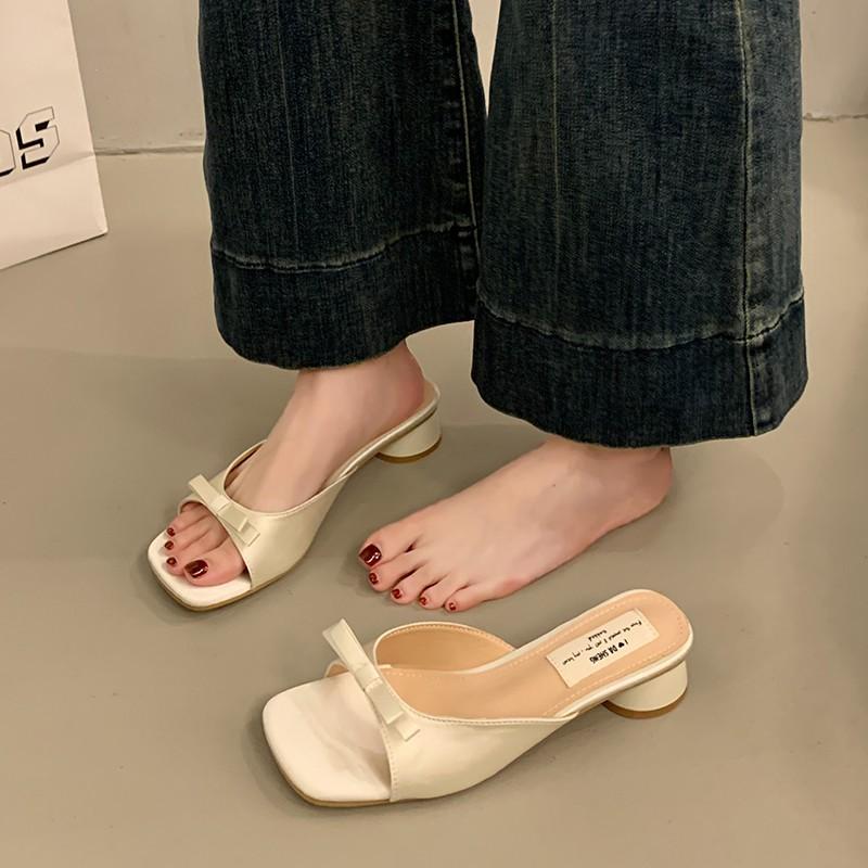 

Французский вечерний бриз, нежный сказочный односложный тапочки, женщины носят новые толстые каблуки с бантами, прохладные тапочки летом 35 абрикосовый