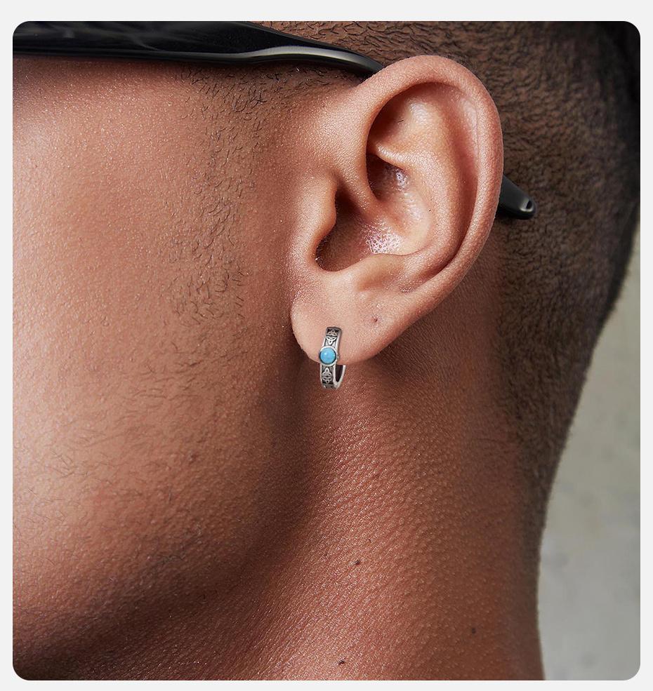 Vnox Celtic Hoops Turquoise Earrings for Men Boyfriend Gifts, Vintage Jewelry Stainless Steel Men's Hoop Sleeper Huggie Earring