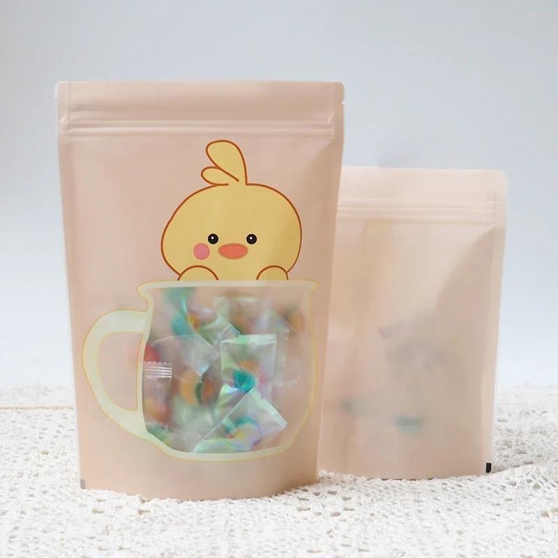 50 stücke Kunststoff Ziplock niedlichen Paket Kekse Lebensmittel Lagerung Beutel Klar Show Fenster Wieder öffnen Kunststoff Zipper Tasche Cartoon Katze Ente Bär