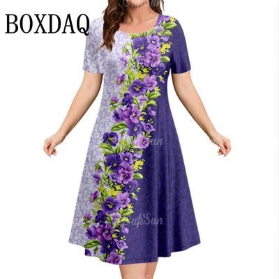 Nuovo abito da donna motivo stampa floreale 3D maniche corte casual moda abito a trapezio estivo da donna oversize da vacanza