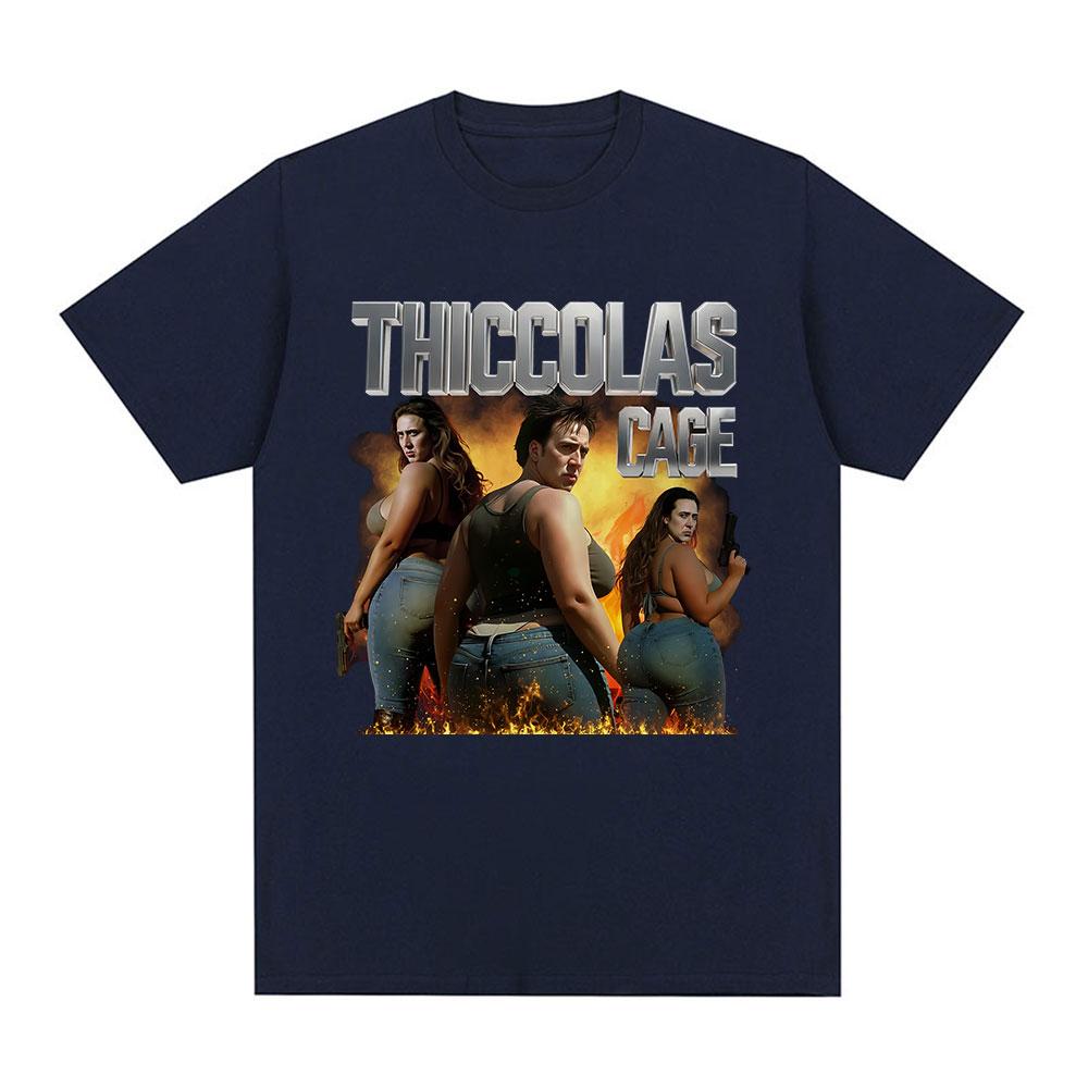 Thiccolas Cage Funny Meme T-shirt Unhinged Inappropriate Movie Lover T-shirts Absurd Crazy Cringe Exchange Gift Gag Joke Tshirts