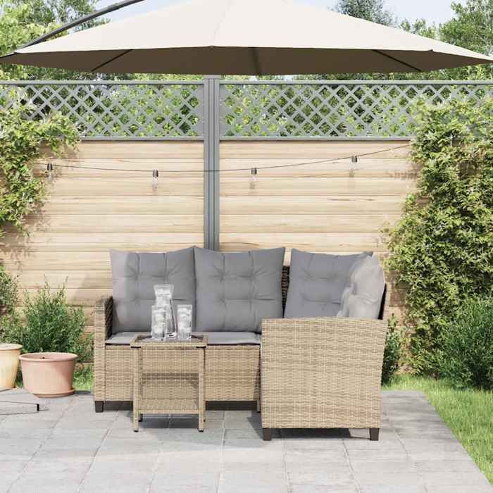 VidaXL Canapé de jardin avec table et coussins en forme de L beige, canapé d'extérieur, canapé d'extérieur en forme de L, 4103875