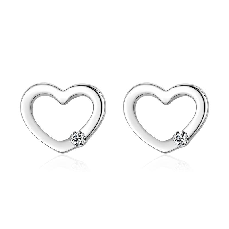 Modian New Summer 925 Silver Simple Hearts Clear CZ Stud Earrings Fashion Rose Gold Ear For Women Fine Jewelry