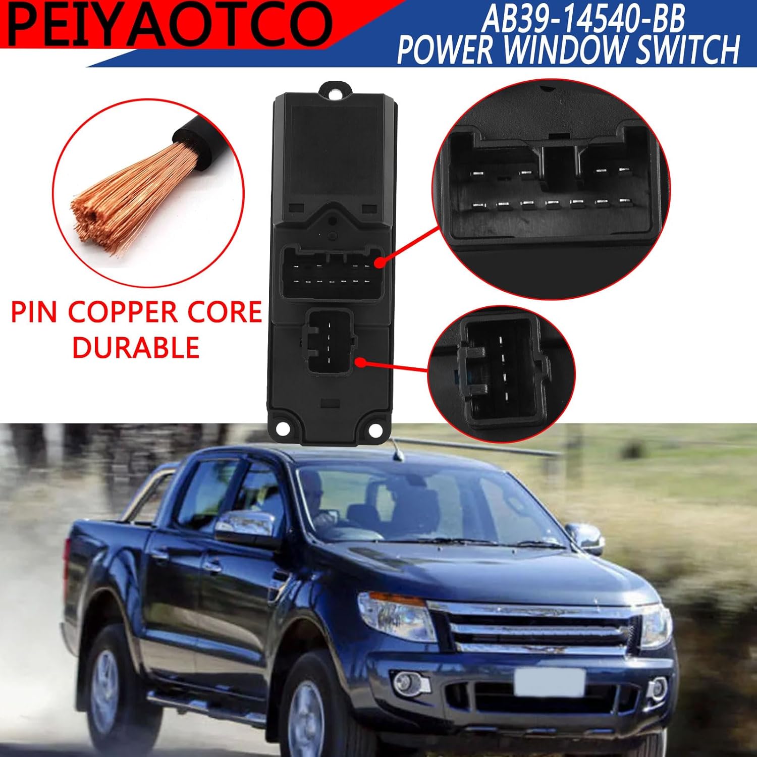 

AB39-14540-BB Car Master Power Window Switch Front Driver Side Fit for Ford Ranger 2012-2018;Fit for Mazda BT50 2012-2018 (15 PINS)