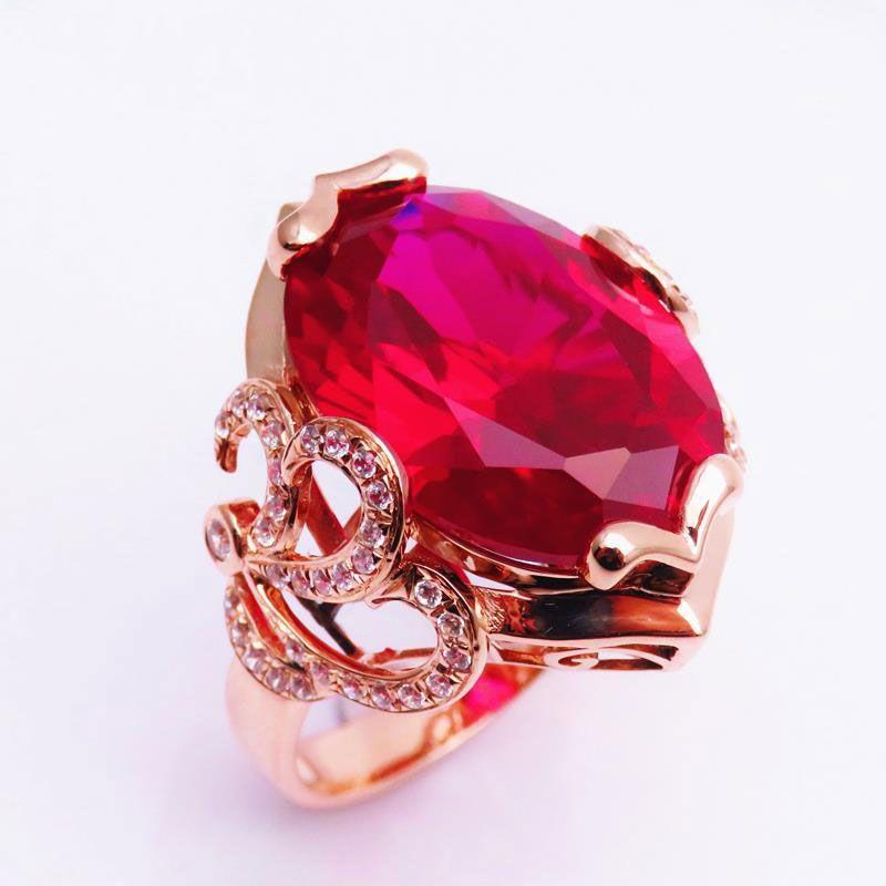Russian Purple Gold Redstone Ring Full Of Diamonds, Luxurious And Noble Rose Gold-Plated Live Design Ring.