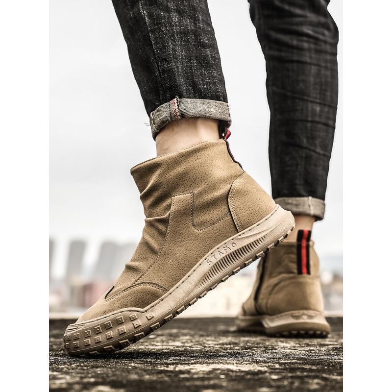 Men's Autumn-Winter Trendy Versatile Workwear Shoes, British Retro Short Boots, Wear-Resistant Mid-Top Footwear.