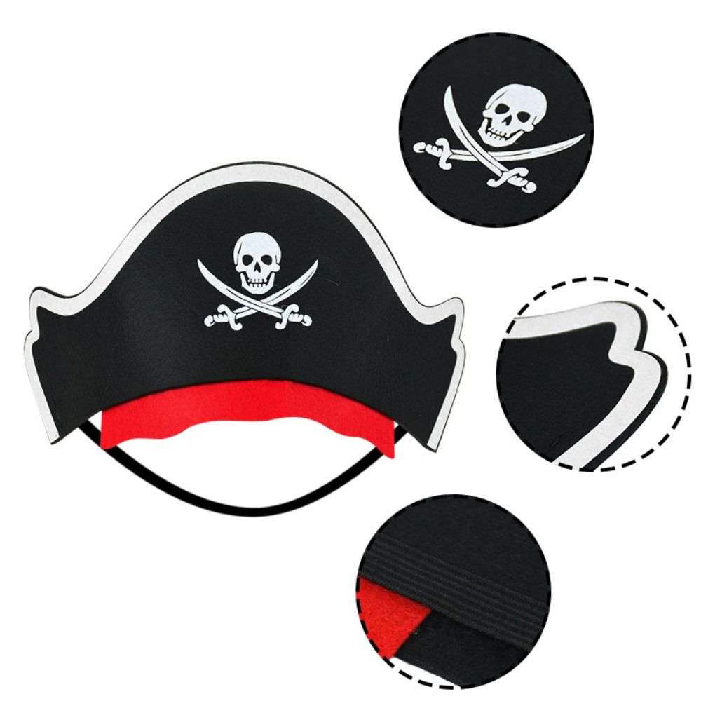5Pcs Black Skull Pirate Captain Cap Horror Felt Pirate Hat Party Supplies Easter