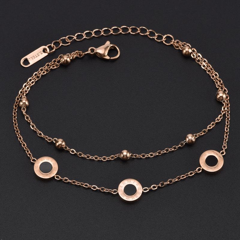 Beaded Double-Layer Roman Round Ladies Bracelet - Stylish Titanium Steel Jewelry