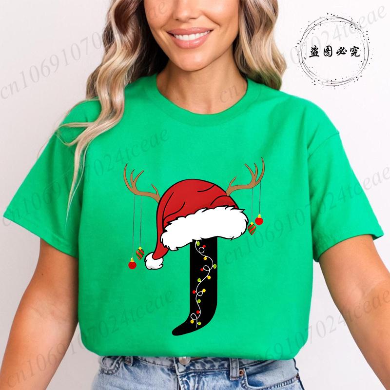 Fashion Merry Christmas Gift for Female Clothing Christmas 26 Alphabet Print TShirt for Women Casual Xmas Tees Short Sleeve Top