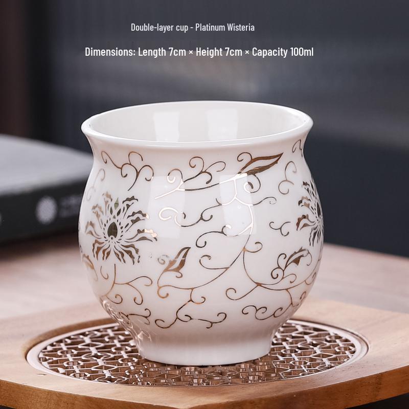 Blue and White Porcelain Heat-Insulating Ceramic Tea Cup - Large Anti-scalding Double-Walled Design for Home Use