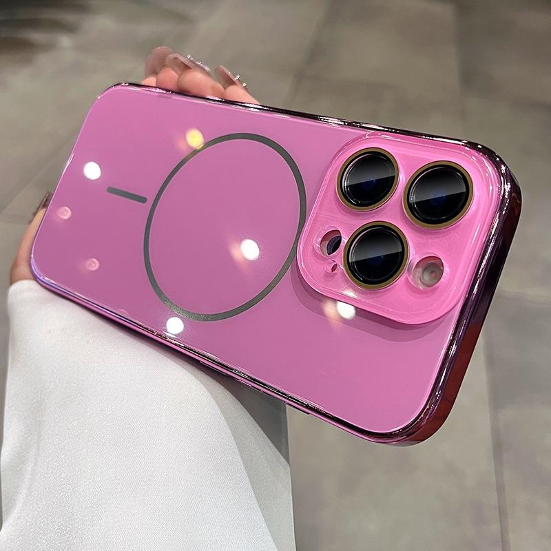 

Luxury Plating for Magsafe Hard Case for iPhone 16 15 14 Pro Max 13 12 11 Glass Magnetic Wireless Charging Lens Protector Cover iPhone 13 Pro Max