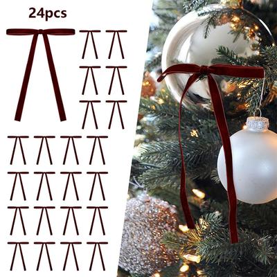 24Pcs Velvet Bows Decoration Bows For Christmas Tree, Wreath, Gifts, Stockings