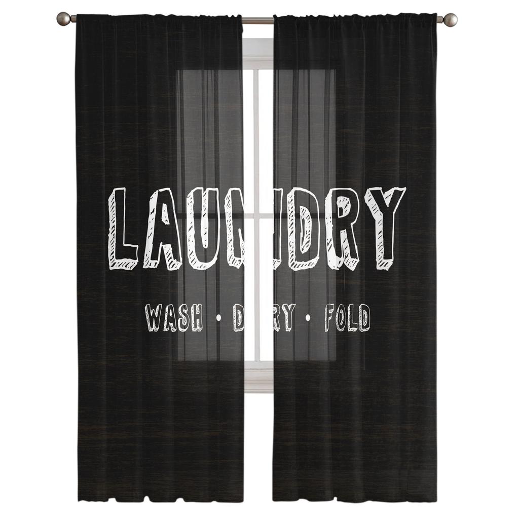 Laundry Room Text Window Treatment Tulle Modern Sheer Curtains for Kitchen Living Room the Bedroom Curtains Decoration