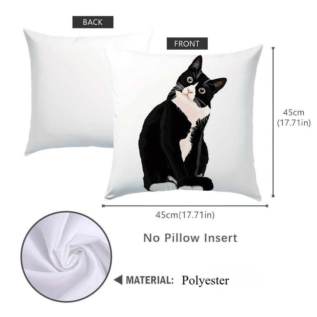 Realistic Black Cat Painting Pillowcase For Car Interior Cushion Cover,Home Decor Pillow Without Insert, Single-Sided Print.