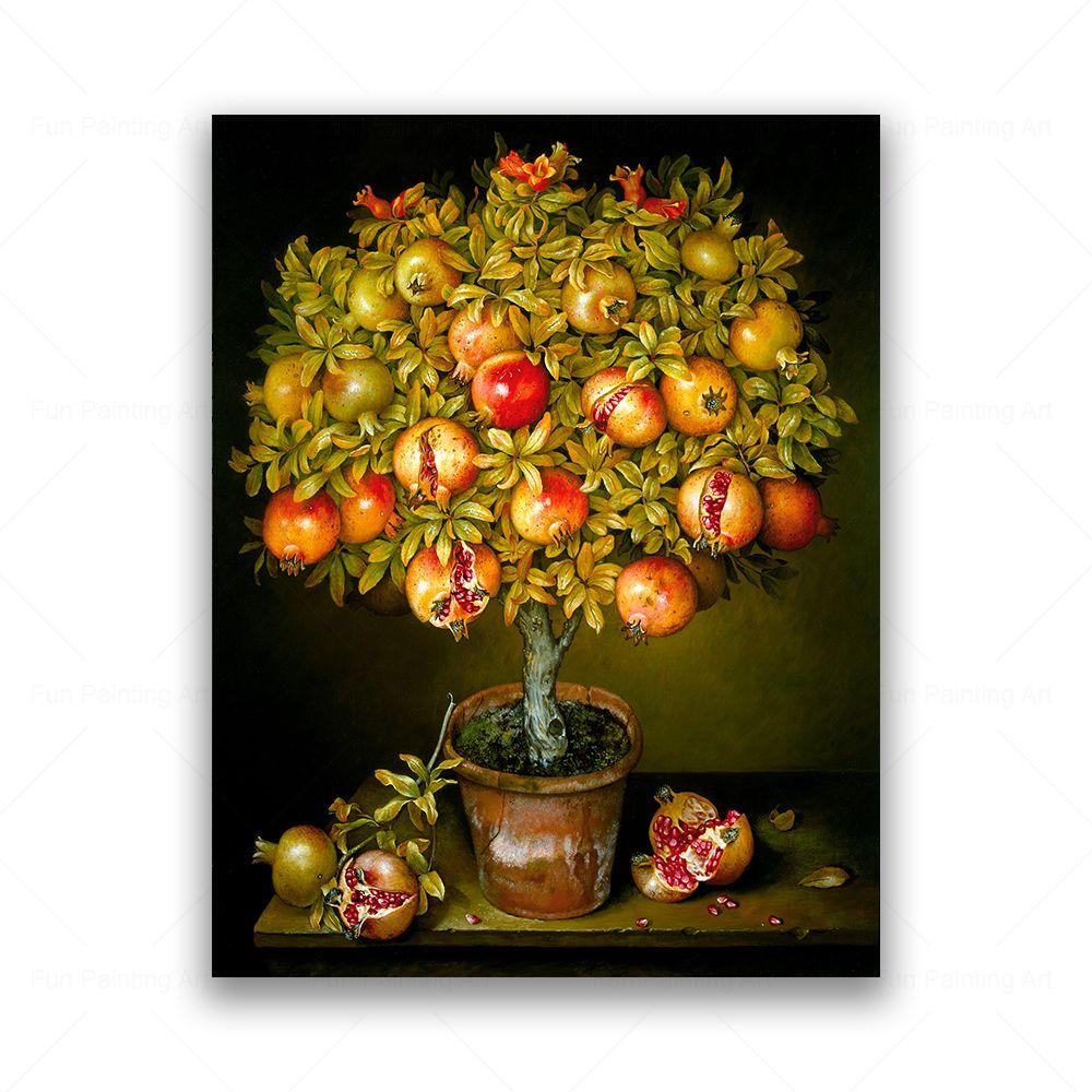 Vintage meyve ağacı natürmort tuval boyama şeftali nar elma limon portakal baskılar posterler duvar sanat resmi mutfak dekoru