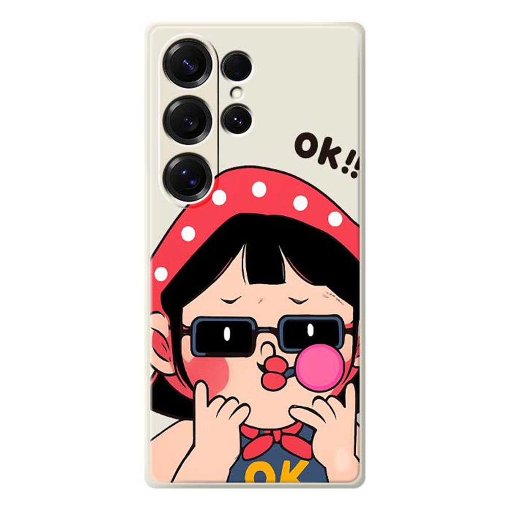

For Samsung Galaxy S25 Ultra Case Cute Kid Pattern Printing Straight Edge TPU Phone Back Cover Beige