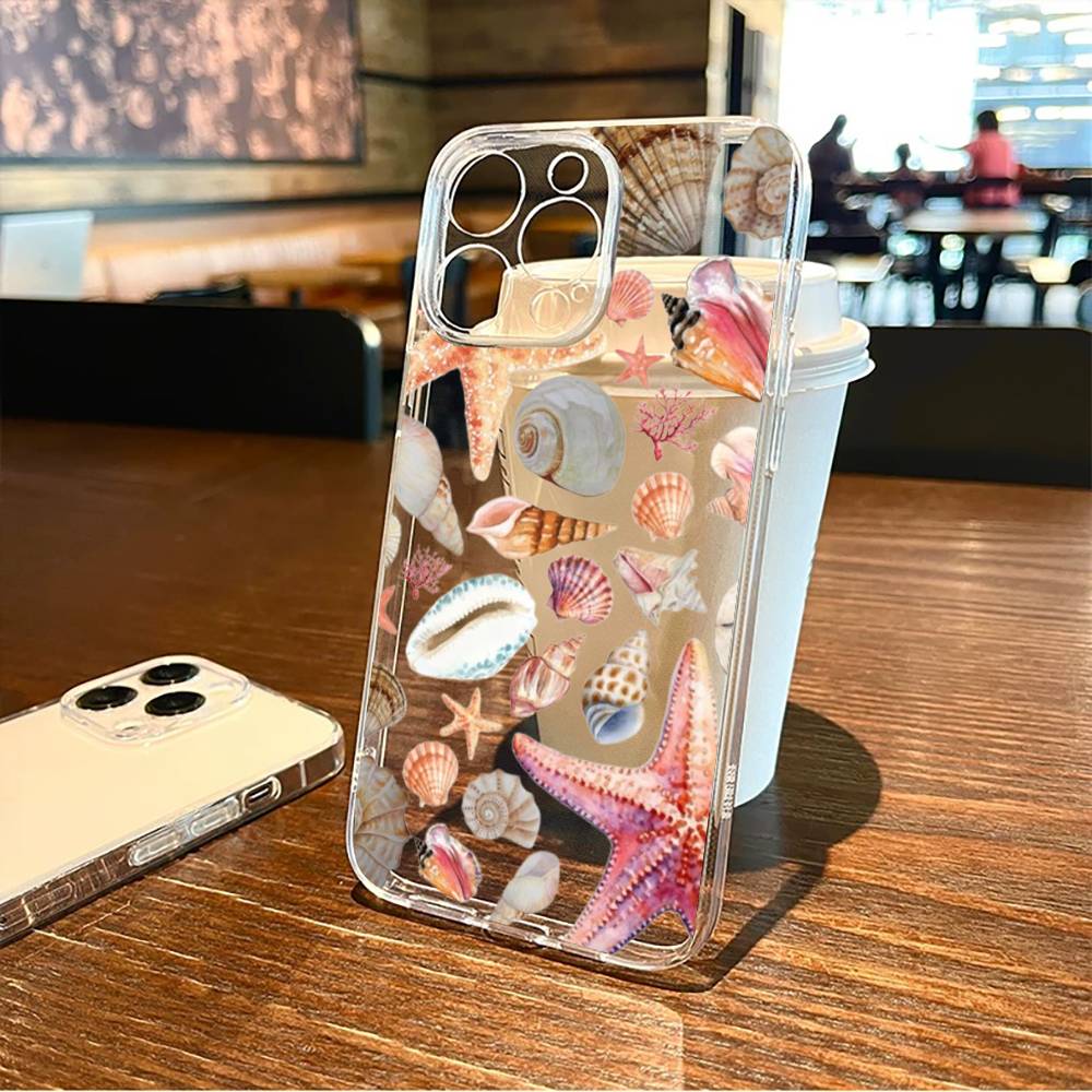 

Summer Marine Animals Sea Elements Phone Case For iPhone17,16,15,14,13,12,11 Plus,Pro Max,XS,X,XR,SE ,Soft Transparent Cover iPhone16promax