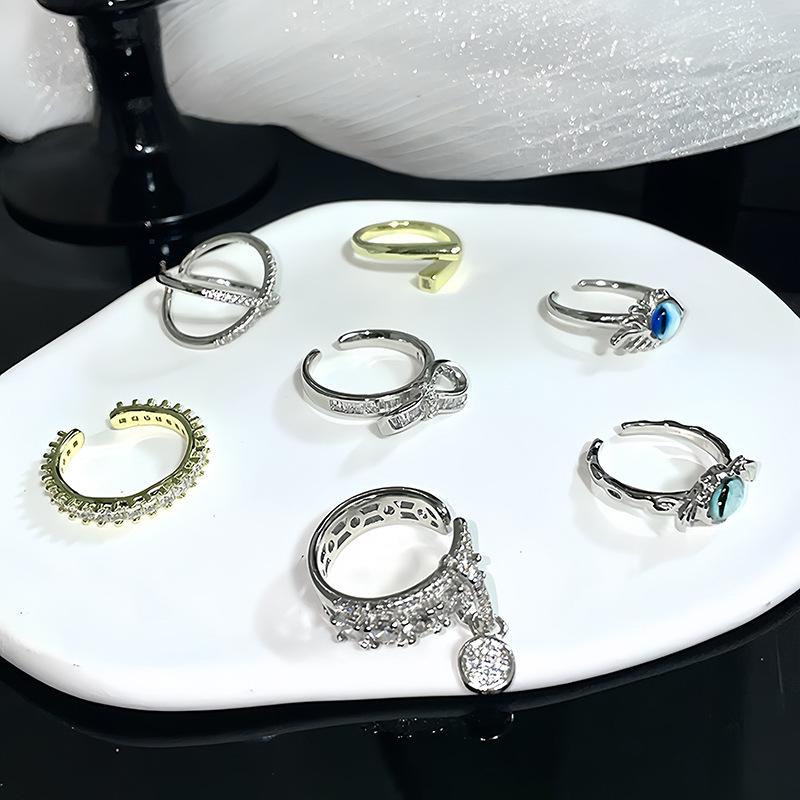Niche Design Eyes Full Of Diamonds Zir*****Pen Ring Cold Wind Personality High Sense Fashion Stacking Ring