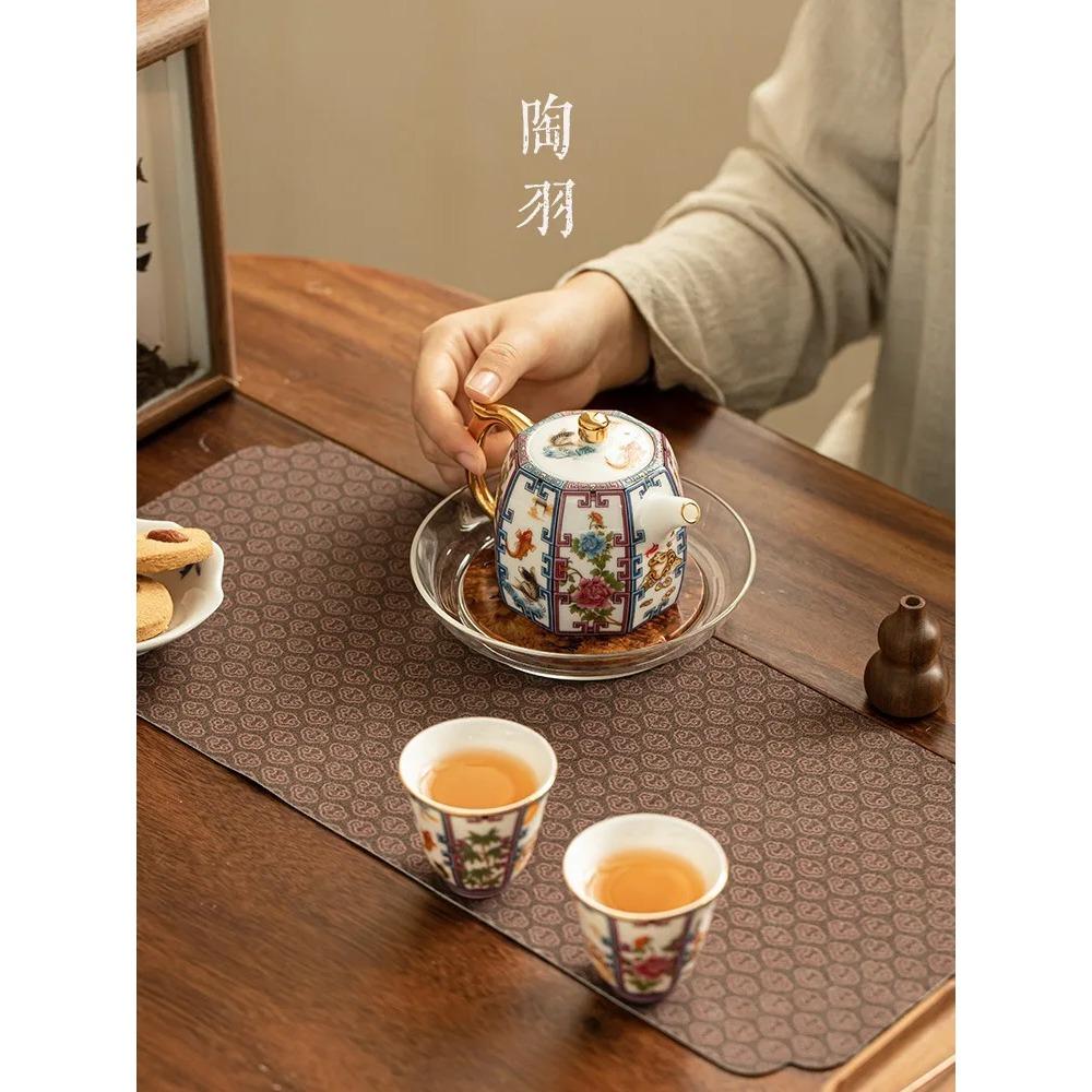 Achtseitiger Wohlstandssammeltopf Keramik Emaille Farbe Teekanne Ein Topf Zwei Tassen Haushalt Griffkrug Kung Fu Teegeschirr Geschenkbox Set