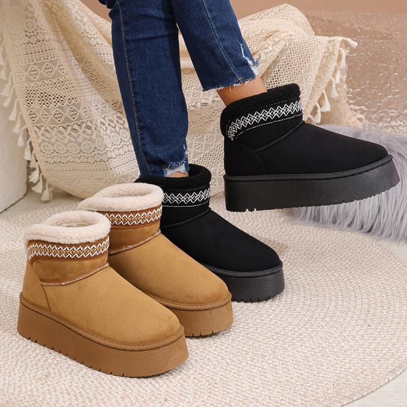 Fashion Vintage Chunky Platform Snow Boots Women Anti Slip Short Plush Warm Winter Boots Woman Comfort Thick Sole Plush Ankle Booties