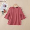 ZANZEA Women Casual Round Neck Loose 3/4 Sleeve Solid Blouse
