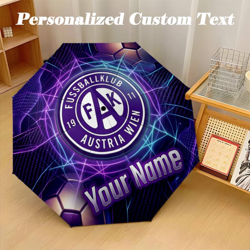 8 Rib Auto Folding Umbrella Austria Wien FC Print Custom Name Text Portable Rain Gear