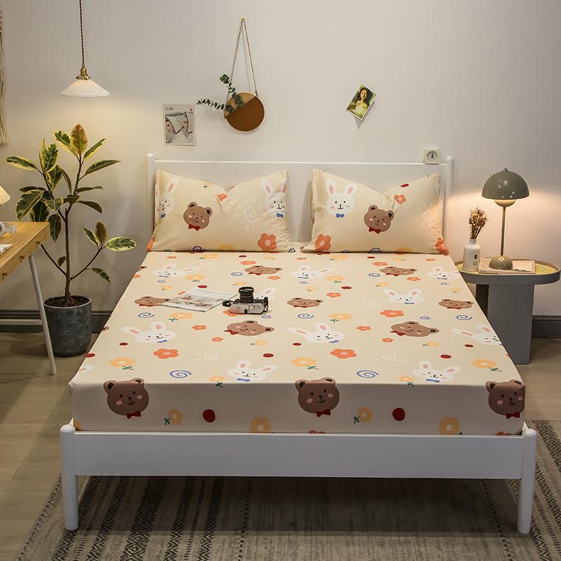 Colorful Floral Fitted Sheet Set 100% Cotton Bedding Set 3Pcs Bed Cover Pillowcases Skin-friendly Breathable Bedroom Decor