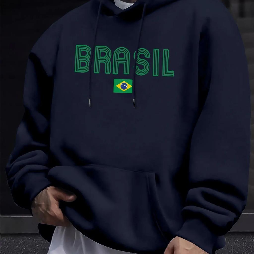 Brazilian Style Men's Hoodie Geometric Pattern Casual Pullover Kangaroo Pocket Autumn Casual Top